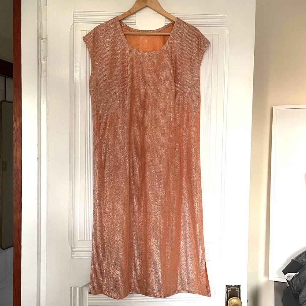 Shimmer disco kaftan, nude color with silver shimmer throughout